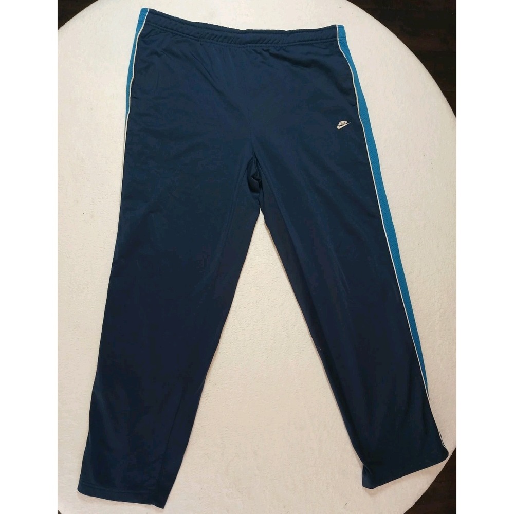 Vintage Nike Sweat Pants Navy Blue Size 2XL Stripe Zip Pocket Drawstring Elastic